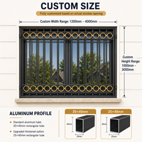 Grille de sécurité circulaire décorative en aluminium noir et doré pour fenêtre, protection antivol extérieure pour façade de villa