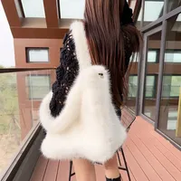 Sacs à bandoulière de luxe en fausse fourrure pour femmes, grands sacs de shopping d'hiver moelleux, sacs fourre-tout décontractés en peluche douce pour femmes