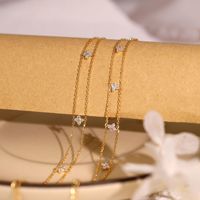 S925 Sterling Silber Armband 18K Vergoldet Doppelschichtig Vierblättriges Kleeblatt Zirkon Kette Schmuck für Frauen