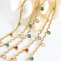 Collier ras du cou Dopamine pour femme en acier inoxydable plaqué or avec zircon coloré en forme de cœur et chaîne torsadée