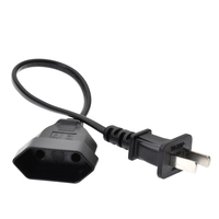 Adaptateur de prise US 2 broches NEMA 1-15P vers CEE7/16 EU 4.0mm 2 trous, cordon d'alimentation court de 1 pied, adaptateur de prise US vers prise européenne