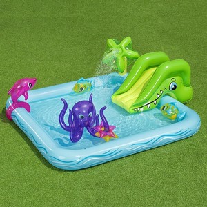 Kids Inflatable Water Play Center with <b>Slide</b> Sprayer Splash <b>Pool</b> Summer Outdoor Backyard Water Toy - Product Image 1