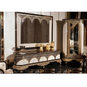 Juego de Muebles de Sala de TV de Lujo Estilo Europeo, el Mejor Mueble de TV Hecho a Mano para Mansiones Reales, Diseño Victoriano, Mueble de TV Negro - Product Image 1