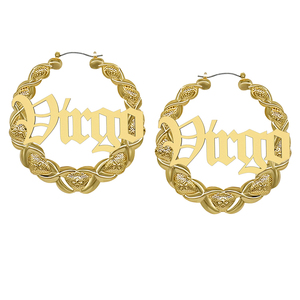 Top vente plaqué or 14k personnalisé nom du zodiaque horoscope xoxo bambou grande taille boucles d'oreilles pour les femmes - Product Image 6