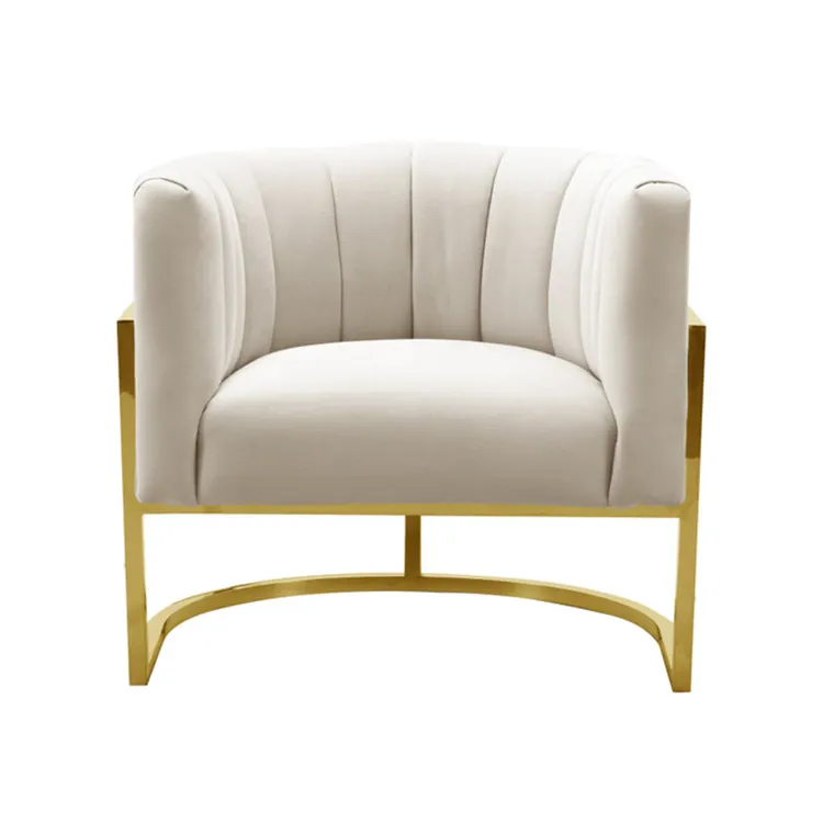 Luxus moderne Wohnzimmer hochwertige Sessel Gold Edelstahl Rahmen weiß Samt Akzent Stuhl