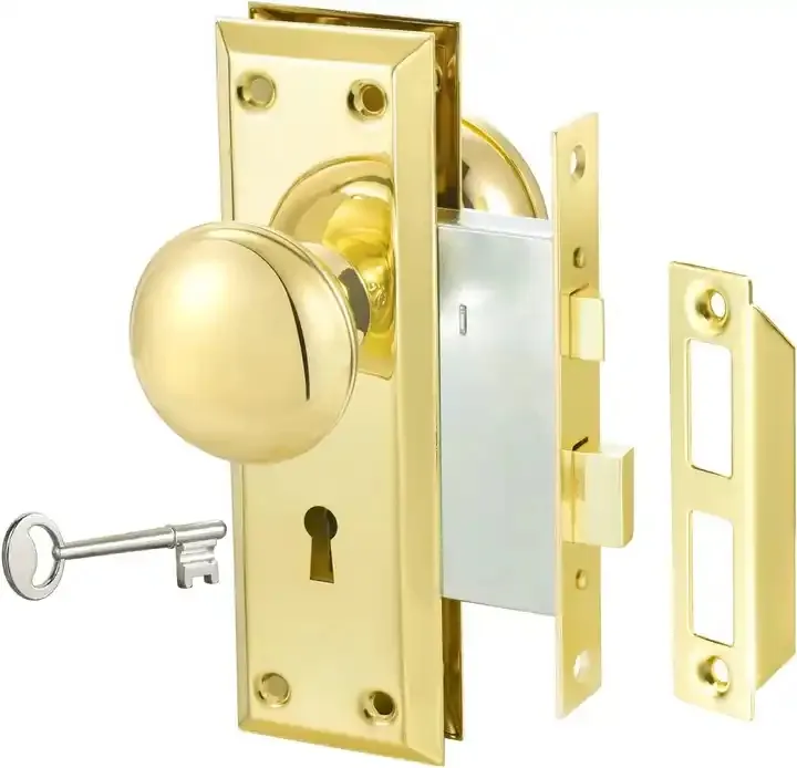 Ouro Mortise Lock Set com Crystal Glass Knob, Maçanetas antigas com fechadura e chave, Fit Porta Interior