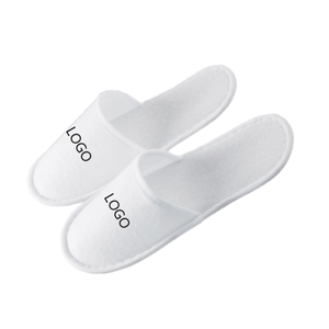 Zapatillas de Hotel de rizo blanco con suela gruesa de 4mm, zapatillas antideslizantes desechables a granel para Spa Resort, hospitalidad, venta al por mayor - Product Image 1