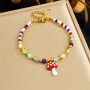 Fashion Charm Bracelet Rainbow Beaded Mushroom Pendant Women's Jewelry Zinc Alloy Cartoon Design Yiwu Origin - Product Image 1
