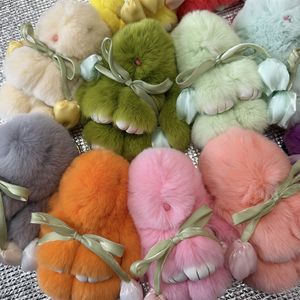 Werbegeschenk 15cm Flauschiger Niedlicher Hasen-Schlüsselanhänger Echtes Kaninchenfell Kawaii Schleife Häschen Süßer Schlüsselring Taschenanhänger Auto-Accessoires - Product Image 2