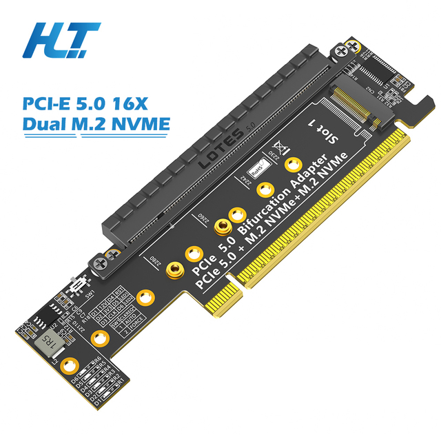 HLT PCIe 5.0 X16 Dual M.2 NVMe Adapter Card Supports 2230-22110 NVMe SSD (Motherboard PCIe Splitting Required) Stock