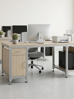 Bureau moderne et simple en profilé aluminium avec plateau en bois massif, armoire principale, poste de travail informatique commercial multifonctionnel