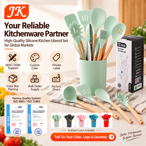 Juego de utensilios de cocina de silicona Jinke de 12 piezas con mango de madera, antiadherentes, ecológicos, espátula, cuchara, batidor y soporte de almacenamiento. - Product Image 6