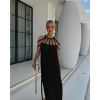 Nouveau lâche sans manches dos nu Crochet découpé hors épaule longue robe femmes robe de plage