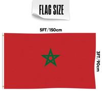 Drapeau du Maroc 3x5 pieds, couleurs CMYK, polyester, fait main, imprimé numérique/sérigraphie, deux œillets en laiton, simple couche, à suspendre au mur