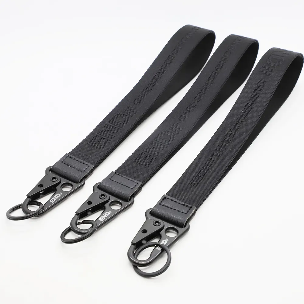 Wholesale Carabiner Wrist Strap With Woven Logo Jacquard Thick Embroidered Nylon Keychain