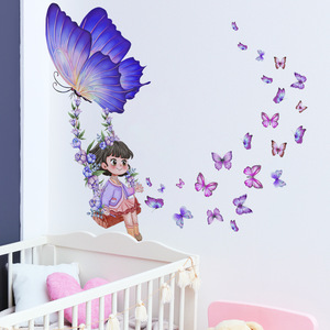 La <span class=keywords><strong>petite</strong></span> <span class=keywords><strong>fille</strong></span> se balance sur la balançoire Sticker mural Papillon balançoire Stickers Salon <span class=keywords><strong>Papier</strong></span> <span class=keywords><strong>peint</strong></span> décoratif - Product Image 3