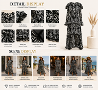 Robe longue en mousseline à volants superposés imprimé Ikat pour femme, manches longues, style bohème, fluide, pour le quotidien, les fêtes et les vacances, personnalisable avec logo, vente en gros