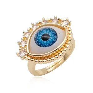 Vente en gros, anneau ouvert réglable, brillant, zircone cubique turque, laiton, Micro pavé, Zircon, anneaux mauvais yeux du diable