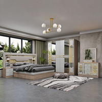 Ensemble complet de mobilier de chambre à coucher de luxe en bois, style classique royal, avec lit King Size doré