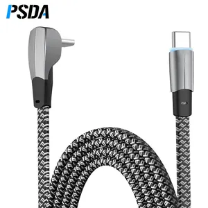 PSDA 1.2M 2M PD 66W 20W Elbow Charger Cord USB C To For Phone Max Type C Fast Charging Cable Flat Reflective braided wire