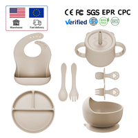 Ensemble d'alimentation pour bébé en verre PP personnalisé en usine, 8 pièces, 0-12 mois, bol à ventouse, assiette avec cuillère, fourchette, bavoir réglable