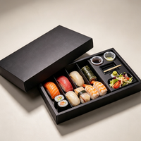 Boîte à sushi rectangulaire ESTICK pour la restauration, boîte à emporter, en carton alimentaire, avec compartiment à charnière, compartiment à sauce, OEM personnalisé