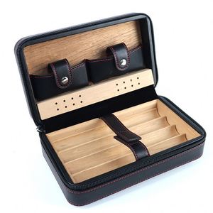 Si744 Customized/Able Logo Luxury Pu Leather Case Portable Travel Humidor Custom Cigar Gift Packaging <b>Box</b> With Wood Insert - Product Image 2