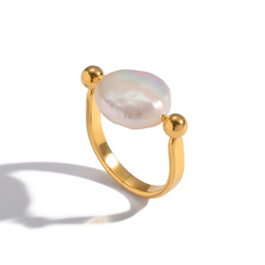 Ensemble <span class=keywords><strong>de</strong></span> bagues en acier inoxydable avec perles <span class=keywords><strong>de</strong></span> culture d'eau douce baroques naturelles, design <span class=keywords><strong>de</strong></span> <span class=keywords><strong>mode</strong></span> pour femmes, pour mariage, forme fer <span class=keywords><strong>à</strong></span> cheval, argent - Product Image 6