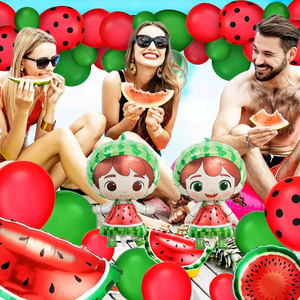 Kit Arco di Palloncini Frutta Estivi, Palloncini Mylar Rossi e Verdi a Forma di Anguria per Decorazioni Festa di Compleanno 'One in a Melon' - Product Image 3
