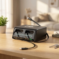 Station de charge GAN multi-ports 210W, chargeur rapide USB-C 6-en-1 avec 2 câbles rétractables, chargeur de bureau USB-C PD à charge rapide