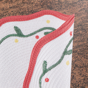Napperon de table de <span class=keywords><strong>cuisine</strong></span> de style contemporain, moderne, broderie de Noël, en plastique tissé PP, <span class=keywords><strong>rouge</strong></span> et vert, <span class=keywords><strong>tapis</strong></span> et sous-plats en plastique - Product Image 3