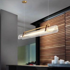 Minimalist Linear Pendant <b>Light</b> Led Long Gold Bar Chandelier For Restaurant Tea Room Dining Table Office Lighting - Product Image 2