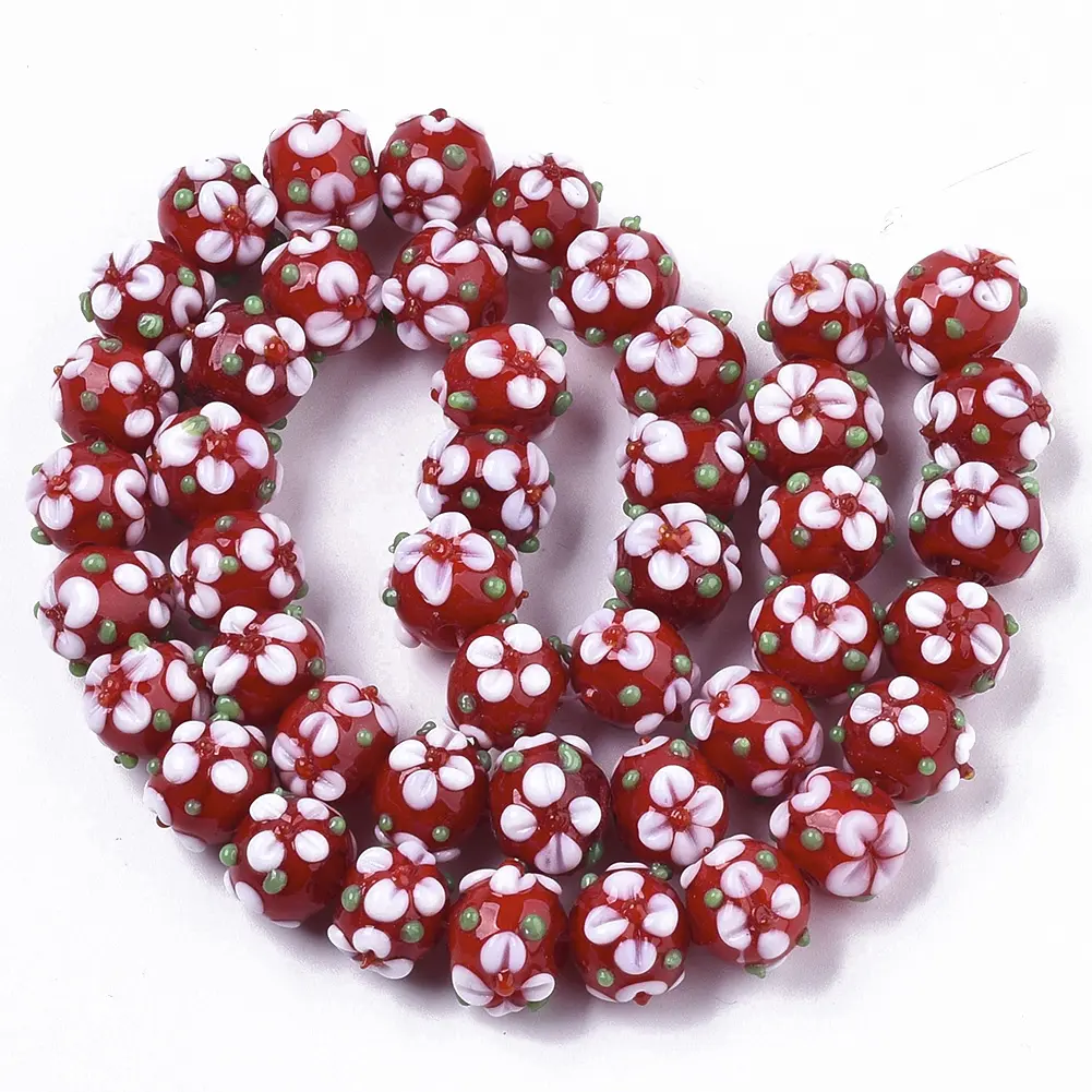 PandaHall Flower FireBrick Perles artisanales au chalumeau