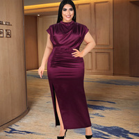 Robe de soirée sexy à col montant, coupe ajustée, taille haute, couleur unie, grande taille, tendance estivale