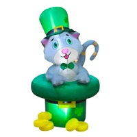 Decorazioni LED da Giardino a Forma di Gattino con Cappello Verde per San Patrizio, Giocattolo Gonfiabile a Forma di Quadrifoglio, Vendita Diretta dalla Fabbrica
