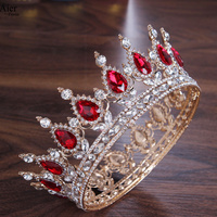 Aierflorist nuevo estilo de corte europeo Tiara nupcial aleación círculo completo redondo rojo barroco nupcial Tiara corona para decoración de ramo