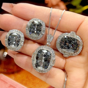 Fashion Eco-friendly Copper High Quality Jewelry <b>Sets</b> 18k Gold Plated for Women 12*16-10*12mm Gray Zircon Premium Elegant <b>Set</b> - Product Image 3