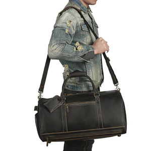 Bolsa de Viaje de Cuero Genuino para Hombre, Gran Capacidad, Negra, Estilo Vintage, Asa Suave, Color Sólido - Product Image 1