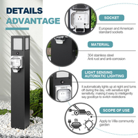 Poteau d'éclairage extérieur en acier inoxydable IP66 résistant aux intempéries avec boîtier à prise unique et capteur de mouvement PIR, socle d'alimentation LED