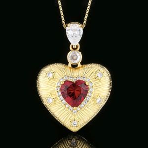 Wholesale 10mm Heart Cut Red Cubic Zirconia Jewelry Eco-friendly Copper Gold Plated Heart Pendant Necklace for Women Daily Wear - Product Image 3