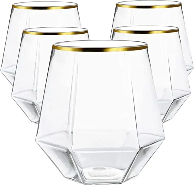 Sıcak satış elmas kırılmaz Stemless plastik şarap şampanya viski gözlük dayanıklı tek kullanımlık plastik şarap bardağı