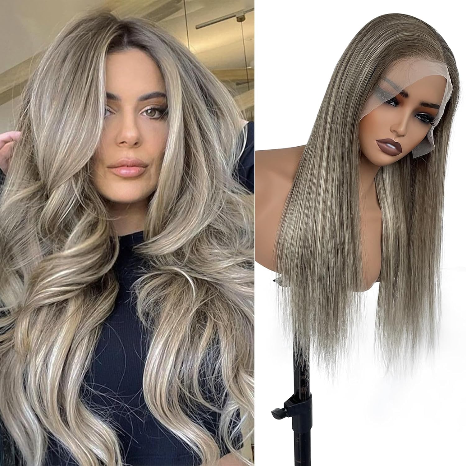 Brun cendré-613-cheveux raides-dentelle 13x6