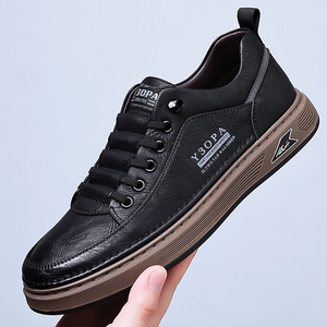 Y3OPA Men's Genuine <b>Leather</b> Lace-up <b>Sneakers</b> Round Toe Rubber Outsole EVA Midsole Summer Casual Shoes - Product Image 1