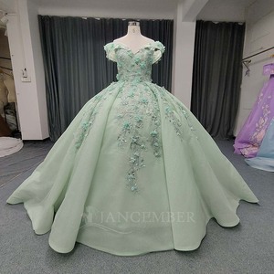 Lsany227 Robe de bal vert sauge, longueur ras du sol, avec traîne chapelle, dentelle florale et perles 3D, pour Quinceañera et fête d'anniversaire - Product Image 2