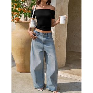 off the Shoulder Top <b>Women</b> Short Sleeve Solid Color Skinny Fit Casual <b>Shirt</b> Regular Length <b>Black</b> Summer Outfit - Product Image 5