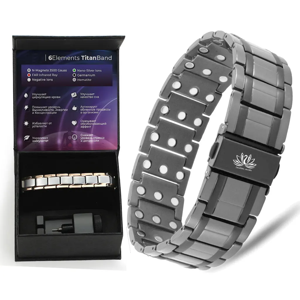 Titanium Magnetic Therapy Bracelet 3 x N52 Magnets for Men Premium with Link Adjustment Tool and Gift Packaging