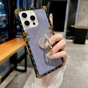 Funda de teléfono con ondas de agua brillantes para <span class=keywords><strong>iPhone</strong></span> 11 <span class=keywords><strong>12</strong></span> 13 14 15 16 <span class=keywords><strong>Pro</strong></span> <span class=keywords><strong>Max</strong></span> 16E soporte para anillo de dedo borde recto cubierta a prueba de golpes - Product Image 5