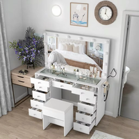 Table de maquillage avec 12 lumières Led et 11 tiroirs Table de courtoisie avec chaise Ensemble de courtoisie 3 tables de toilette lumineuses