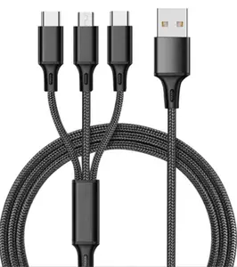 UUTEK Expédition rapide 2024 nouveaux produits Chargeurs de câble de charge universels pour téléphones portables Câble usb 3-en-1 Câble type c 2.4A