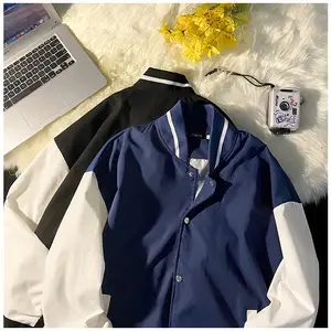 Youth Letterman Hiphop Patchwork Striped Baseball Collar Button Oversized Light Women Sports Bomber Jacket Men Varsity Jacket